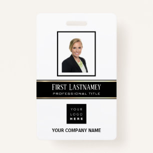 Barcode Photo Name ID Card Vertical Gold White ID Badge