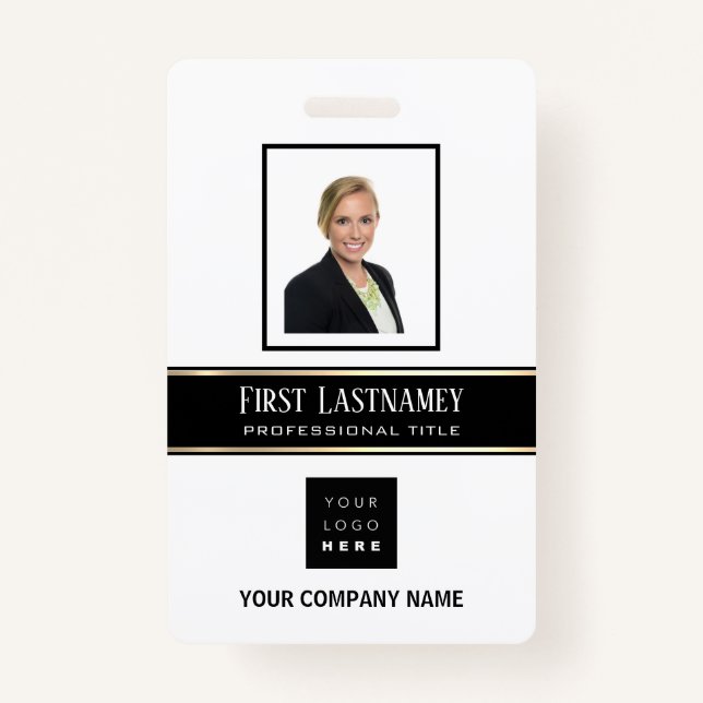 Barcode Photo Name ID Card Vertical Gold White ID Badge (Front)