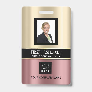 Barcode Photo Name ID Card Vertical Rose Gold Sepi Badge