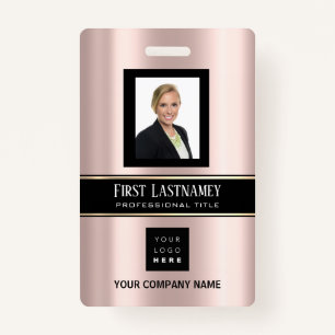 Barcode Photo Name ID Card Vertical Rose Gold VIP ID Badge