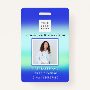 Barcode Photo Nurse Doctor Health Blue Hospital ID Badge