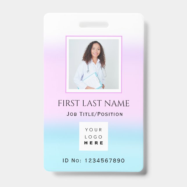 Barcode Photo Nurse Doctor Health Care ID Pink Badge (Front)