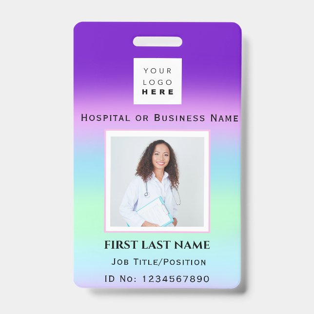 Barcode Photo Nurse Doctor Health Colour Therapist ID Badge (Front)