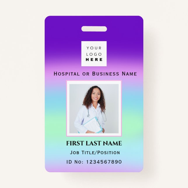 Barcode Photo Nurse Doctor Health Colour Therapist ID Badge (Front)