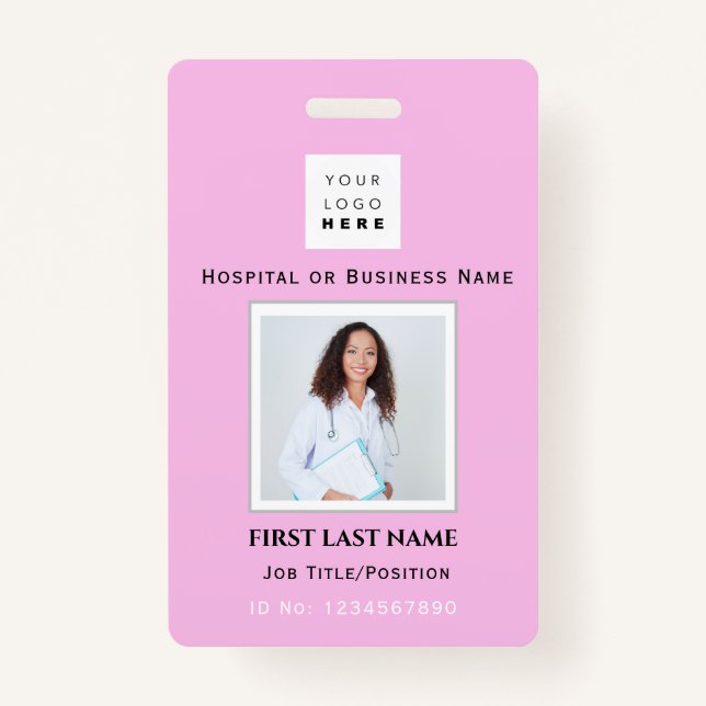 Barcode Photo Nurse Doctor Health Emergency Pink ID Badge (Front)