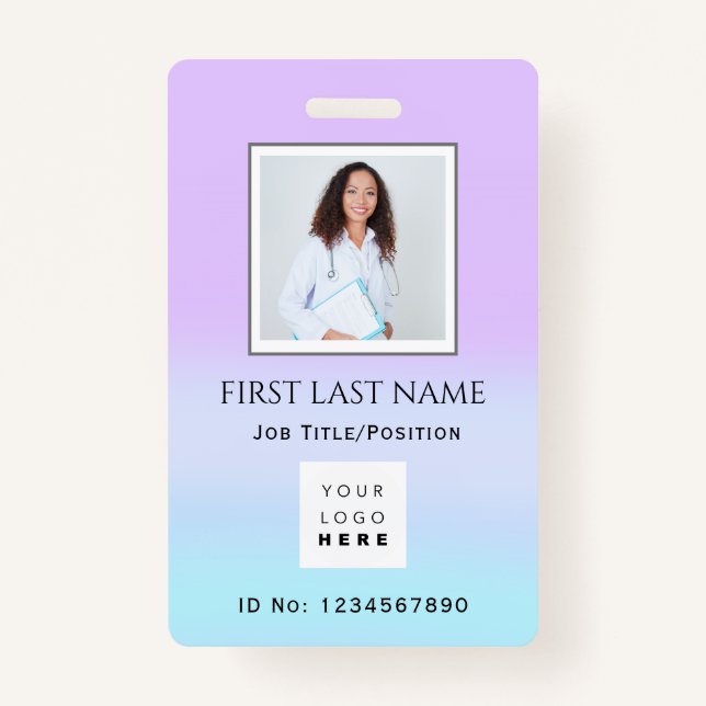 Barcode Photo Therapist  Nurse DoctorHealth Purple ID Badge (Front)