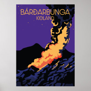 Bárðarbunga, iceland travel poster. plaque poster