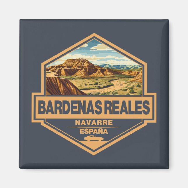 Bardenas Reales Spain Travel Art Badge Magnet (Front)