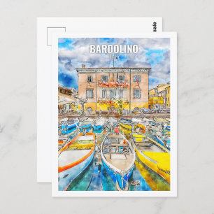 Bardolino Italy Famous Travel Watercolor Sketch Postcard