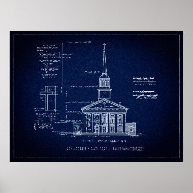 BARDSTOWN KENTUCKY CATHEDRAL BLUEPRINT POSTER (Front)