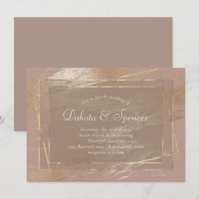 Bare Elegance | Painterly Rose Gold Blush Wedding Invitation (Front/Back)