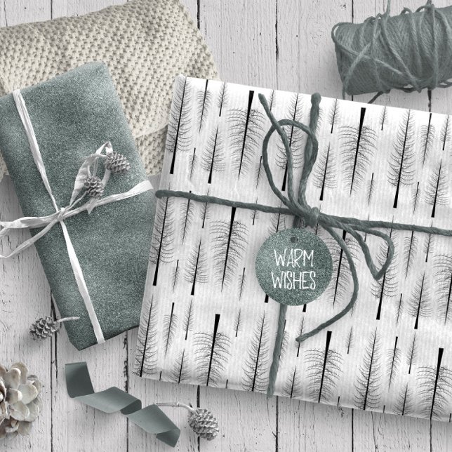 Bare Fir Trees Black on Any Colour ID877 Wrapping Paper (Creator Uploaded)