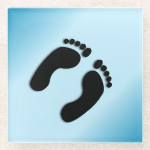 Bare Footprints Blue Glass Coaster