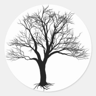 Bare tree silhouette classic round sticker