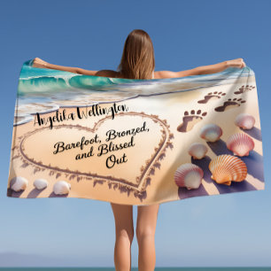 Barefoot Bronzed & Blissed Out Serene Footprints Beach Towel
