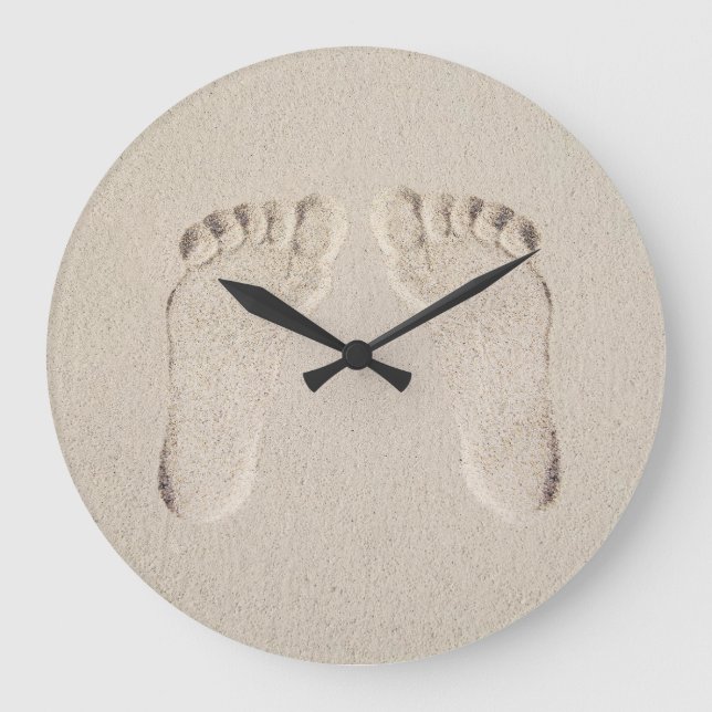 Barefoot Prints in Beach Sand  Large Clock (Front)