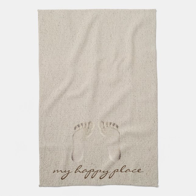 Barefoot Prints In Beach Sand Tea Towel (Vertical)