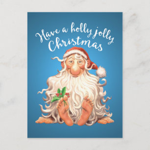 Barefoot Santa Holly Jolly Christmas Holiday Postcard