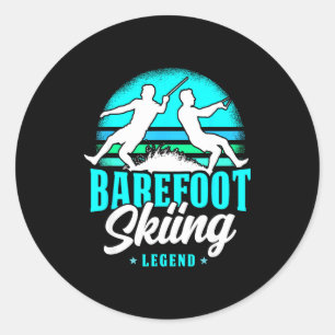 Barefoot skiing legend retro style water sport classic round sticker
