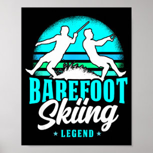 Barefoot skiing legend retro style water sport poster