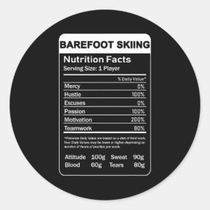 Barefoot skiing nutrition facts classic round sticker