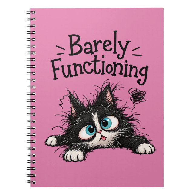 Barely Functioning Cute Funny Stressed Cat Pink Sp Notebook (Front)