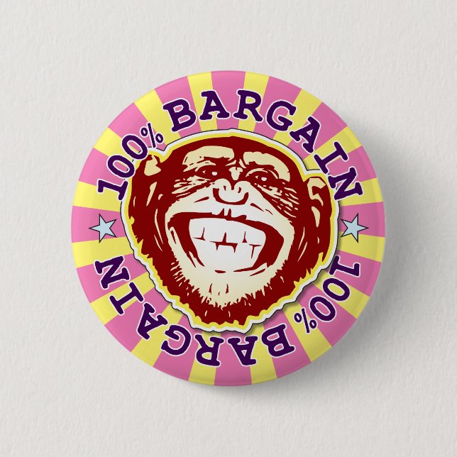 Bargain 100% Funny Funky Monkey Badge (Front)