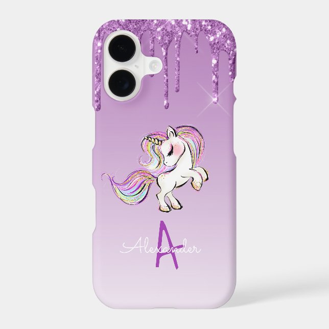 BARGAIN Budget Personalised Unicorn Purple Glitter iPhone Case (Back)