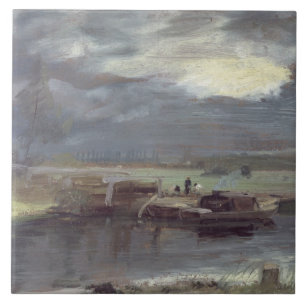 Barges on the Stour with Dedham Church in the Dist Tile