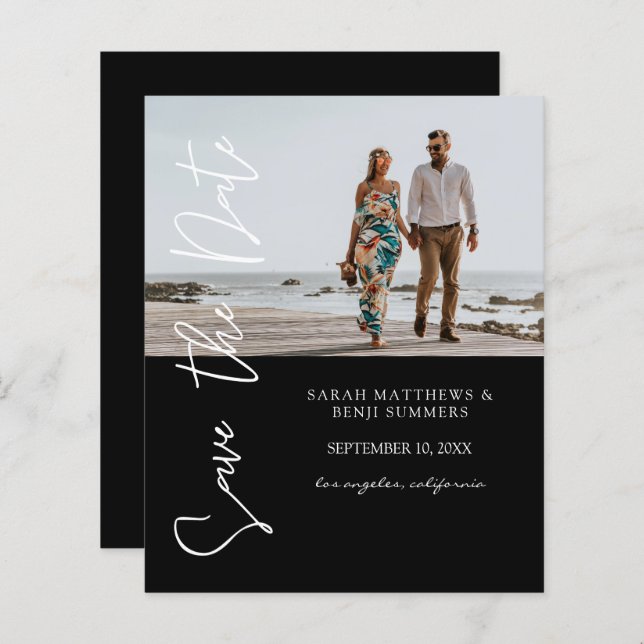 Bargin Photo & Typography Save the Date Black 4 (Front/Back)
