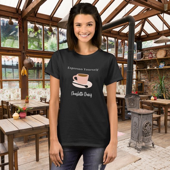 Barista black white cup coffee name quote T-Shirt (Creator Uploaded)