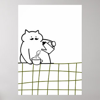 Barista Cat — Coffee Pouring Feline Illustration Poster