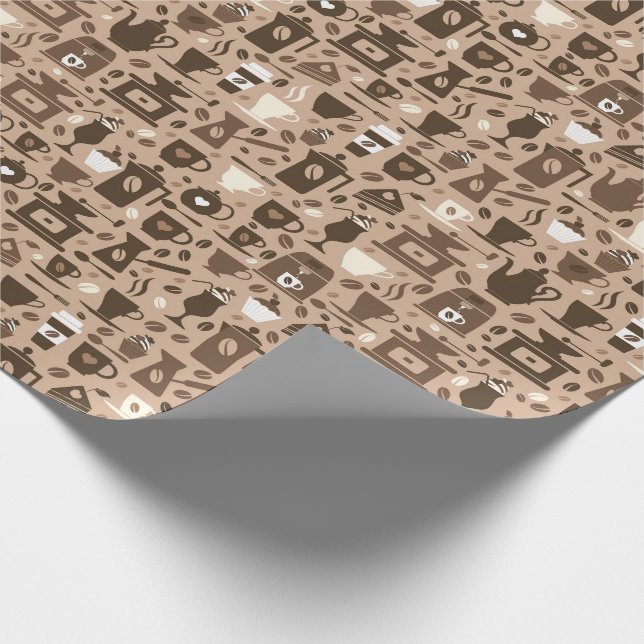 Barista coffee themed brown pattern wrapping paper (Corner)