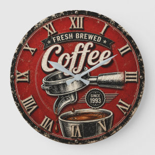 Barista Espresso Vintage Coffee Machine Decor Large Clock