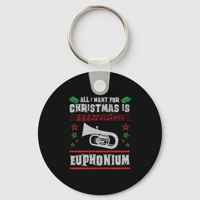 Baritone Euphonium Ugly Christmas Sweater Style Key Ring (Front)