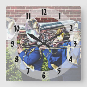 Baritone Horns and Trombones Square Wall Clock