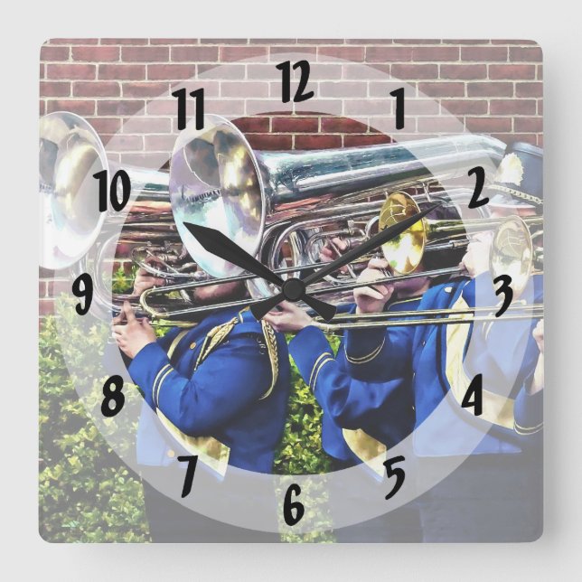 Baritone Horns and Trombones Square Wall Clock (Front)
