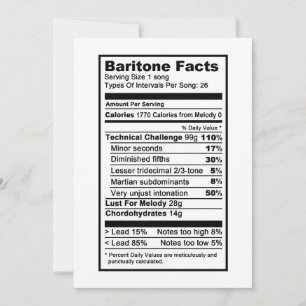 Baritone "Nutritional Information Label" Card