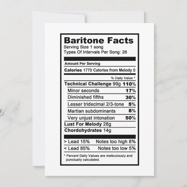 Baritone "Nutritional Information Label" Card (Front)