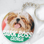 Bark Boss Pet Dog Photo Modern Cool Simple Key Ring<br><div class="desc">Design is simple with a simple colour background and sans serif typography for a superhero look.</div>