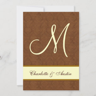 Bark Brown and Cream Damask Square Wedding A454 Invitation