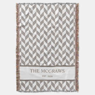 Bark + Brown Herringbone New Couple Throw Blanket