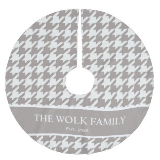 Bark Greige Houndstooth Family Name Brushed Polyester Tree Skirt