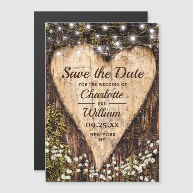 Bark Heart Wedding Save The Date Magnetic Card (Front/Back)