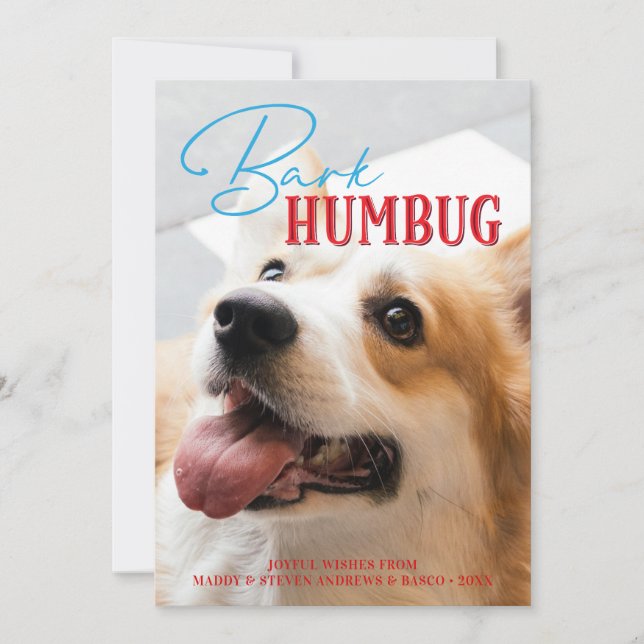 Bark Humbug Funny Christmas Dog Custom Photograph Holiday Card (Front)