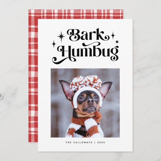 BARK HUMBUG  Funny Dog Photo Christmas  Holiday Card (Front/Back)