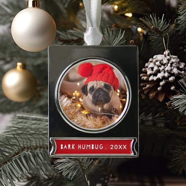 Bark Humbug Pet Photo Silver Plated Banner Ornament (Creator Uploaded)