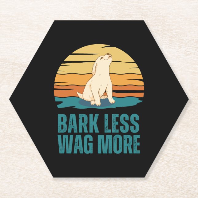 Bark Less Wag More Puppy Dog Paper Coaster (Front)