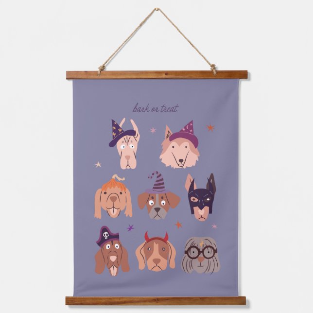 Bark or Treat Dog in Costumes Halloween Hanging Tapestry (Front)