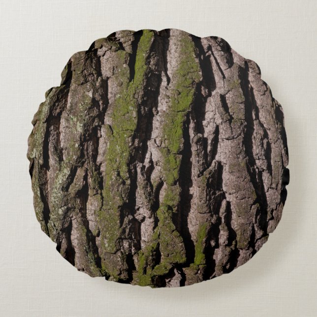 Bark tree oak moss trunk wood round cushion (Front)